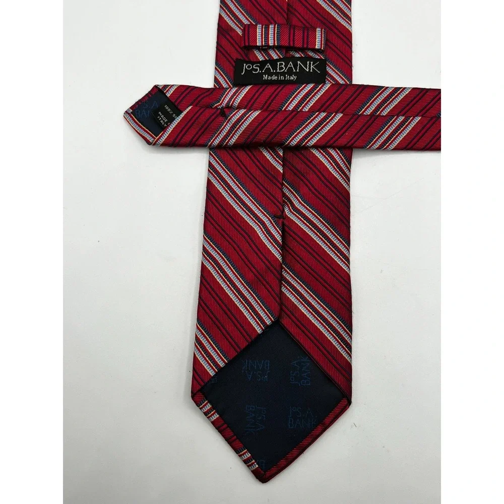 Jos. A. Bank Red Blue Silver Striped 100% Silk Tie Made in Italy L:60